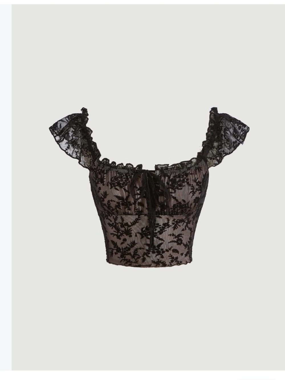SHEIN Black Floral Burnout Short Sleeve Crop Top
